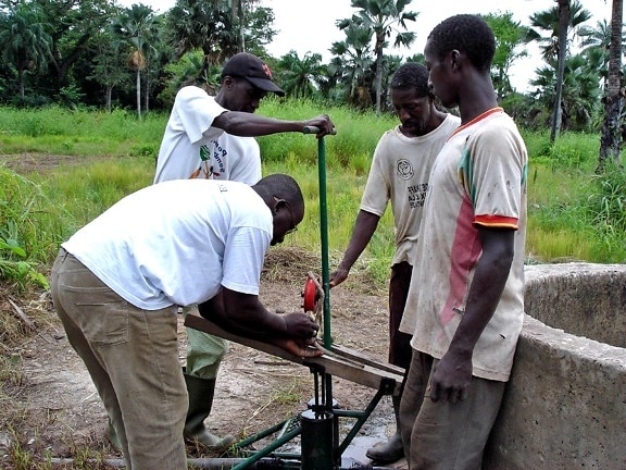 men, work, installing, water pump