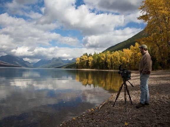 videographer, scenery, lake