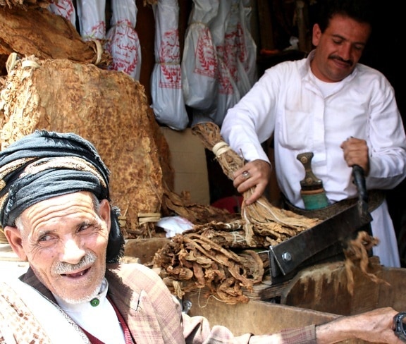 Jemen, trhu, scéna, muži, prodej, zboží, Jemen, trh