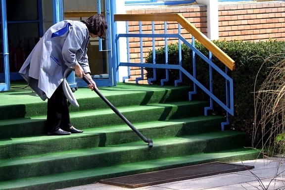 people, cleaning, stairs