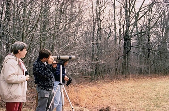 three, people, wildlife, birding, scope, binoculars