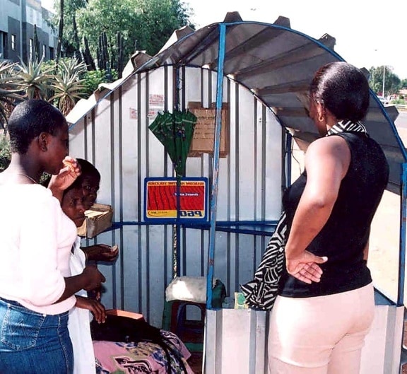 typical, phone, stall, Botswana, operated, private, vendors