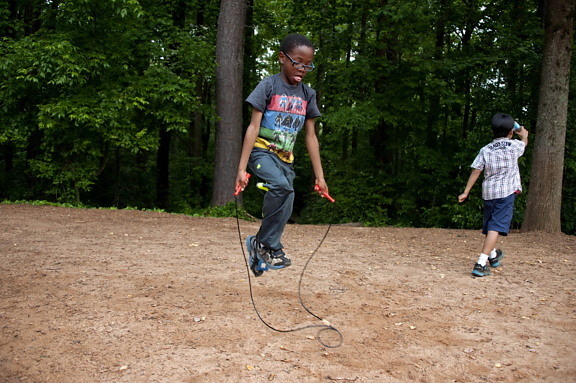 young, student, fun, play, jump, rope