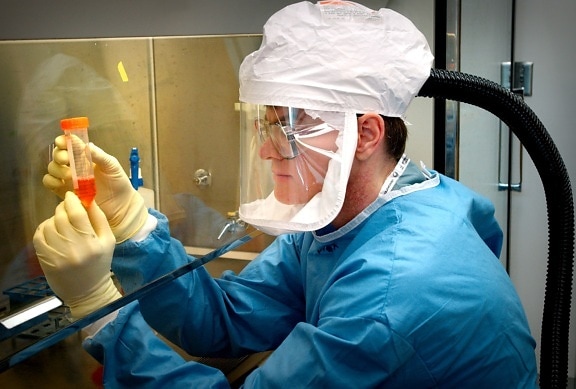 microbiologistes, pipetage, extrait, reconstruction, en cas de pandémie, la grippe, le virus