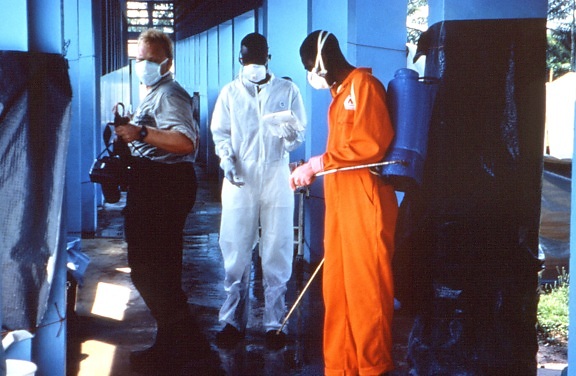 санитарните, процедури, практикува, разположен Заир, клиника, countrys, 1995, Ебола, огнище