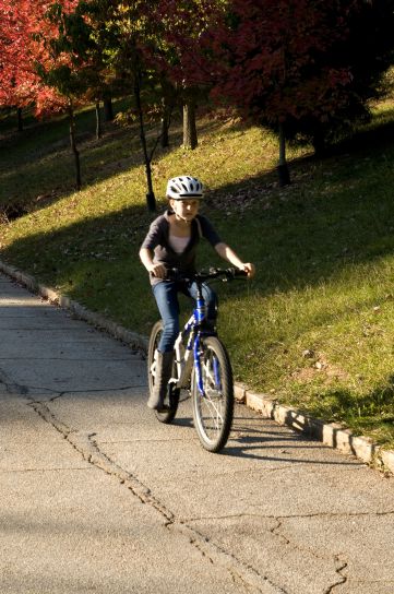 young girl, riding, bicycle