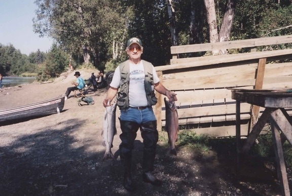 fisherman, two, silver, salmon, coho, sport, fishing