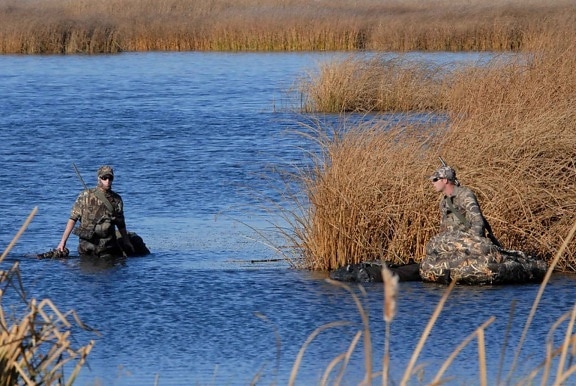 hunters, wade, wetlands, hunting, waterfowl