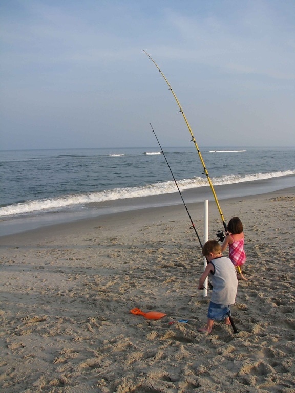 genç çocuk, kız, zevk, gün, balıkçılık, plaj