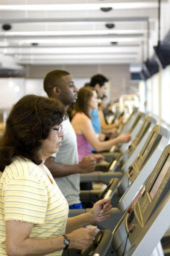 fitness, attendees, making, treadmills, taking, part, aerobic, exercise