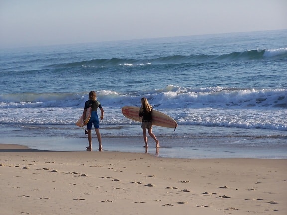 surfeurs, océan, plage
