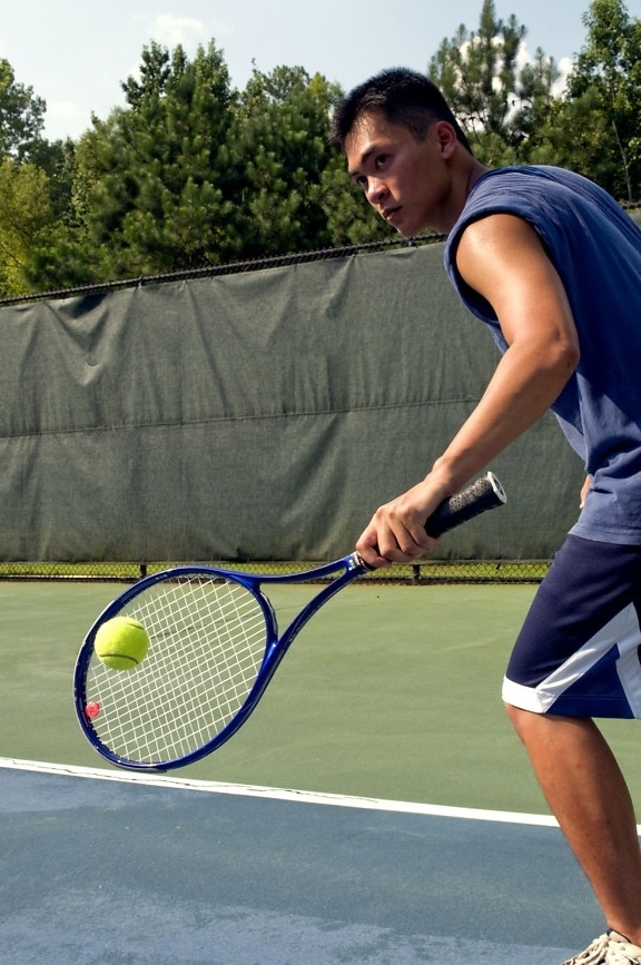 young man, play, game, tennis, court