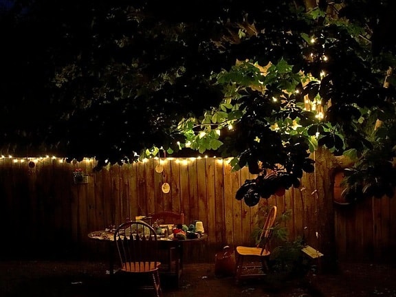 backyard, table, night