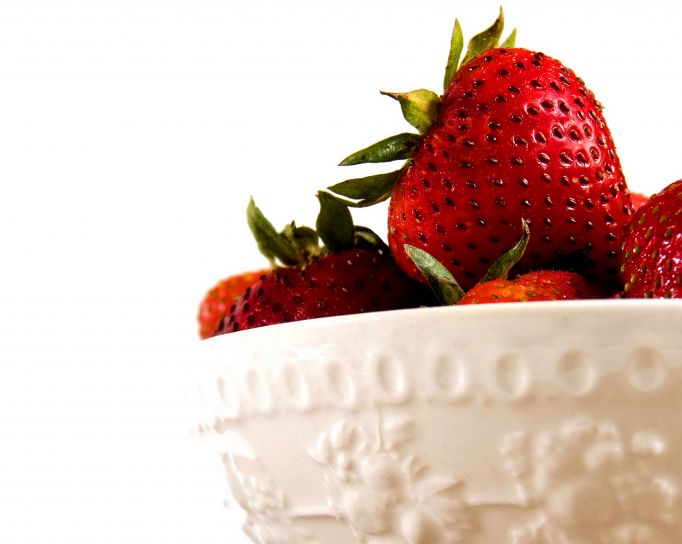 white, ceramic bowl, vitamin, fruit, strawberries