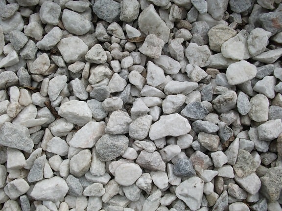 white, gray, gravel, various, shapes, sizes