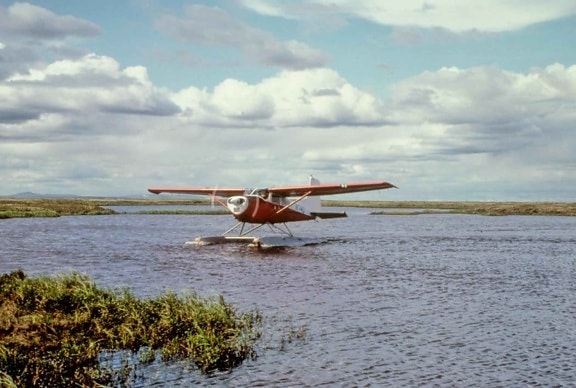 float, transport, samolot, jezioro