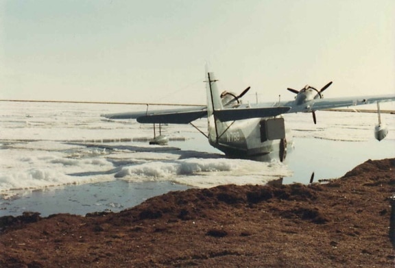 sea, plane, icy, water