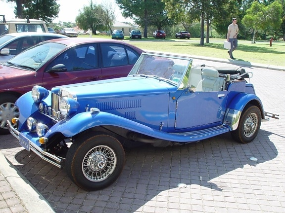 niebieski, roadster, Bentley, retro, pojazd zabytkowy samochód