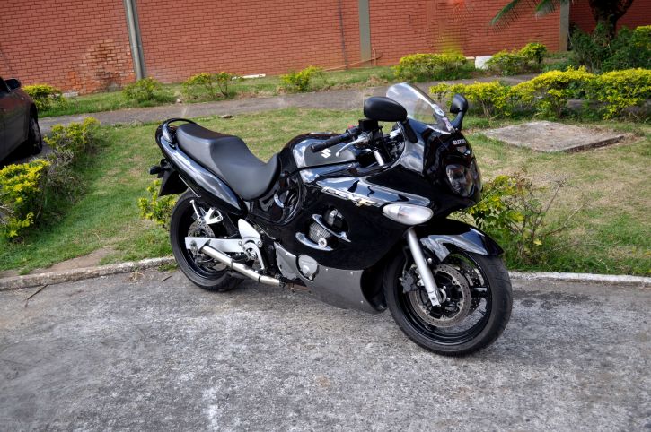 black, motor, motorcycle, Suzuki, parking lot