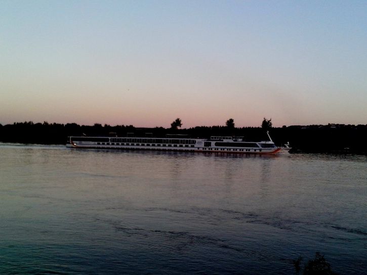 лодка, Дунай, река, Сумерки