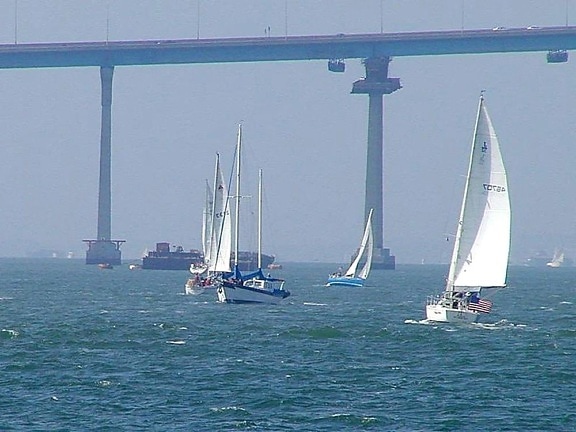 bridges, bays, coronado, sailboats, ocean, sails