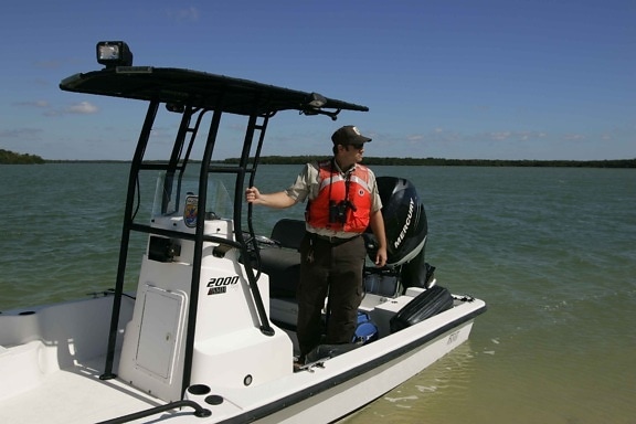 employee, standing, service, boat