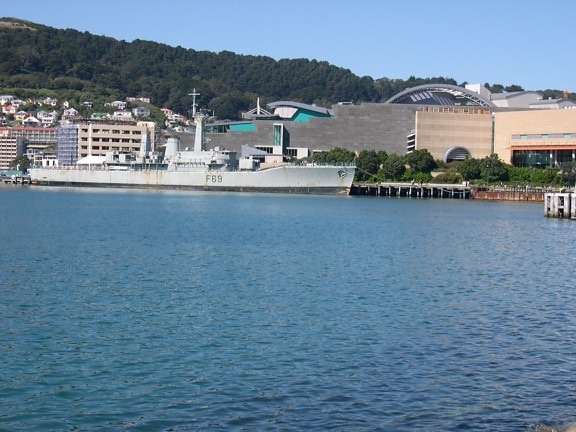 HMNZS, Wellington, atado, exterior, papá, Tongarewa