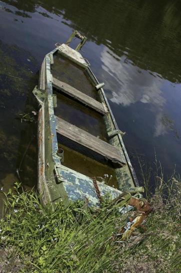 old, wooden, boat, river