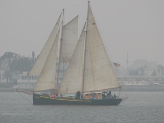 sailboat, sea, fog