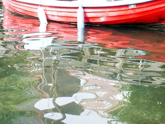 small, boat, water, reflection