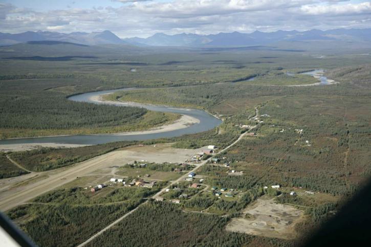 antény, bettles, vesničce, Koyukuk (řeka), řeka, Aljaška