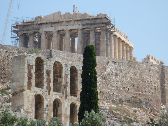 starověké, chrám, Parthenón, Akropolis, Athény