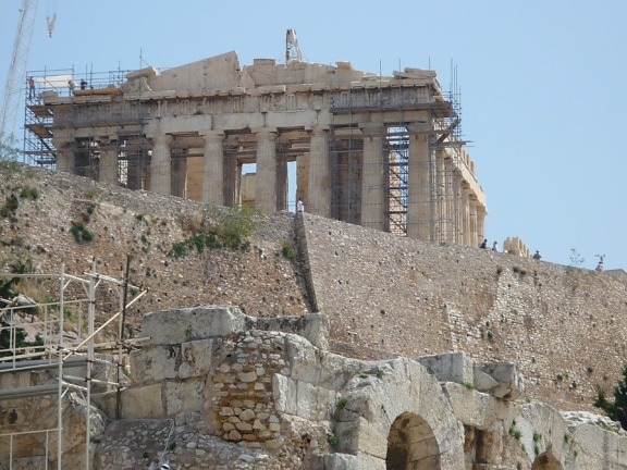 antika, grekiska, tempel, arkitektur, rekonstruktion