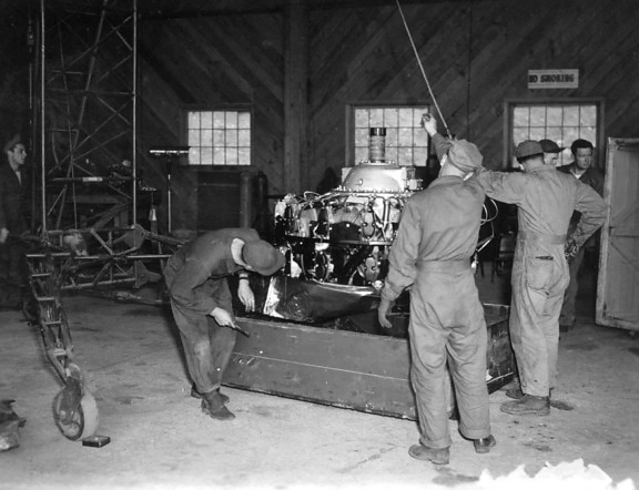 men, employed, workshop, work, engine, turbine