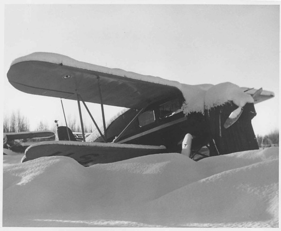 small, airplane, buried, snow