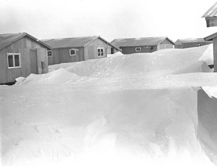 kuće, snijeg, stara, fotografija