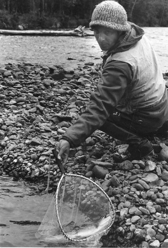 hombre, pesca, vintage, fotografía blanco y negro