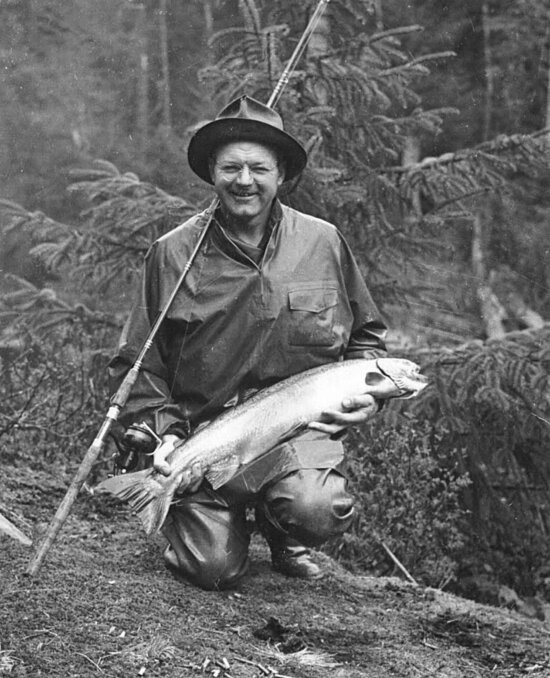 old, photo, fisherman, holding, caught, fish