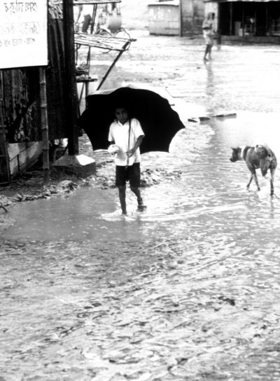 vintage, photo, young boy, rain